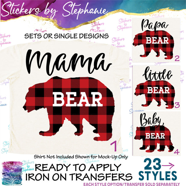 (s03-577) Buffalo Plaid Bear Family Iron-On Transfer