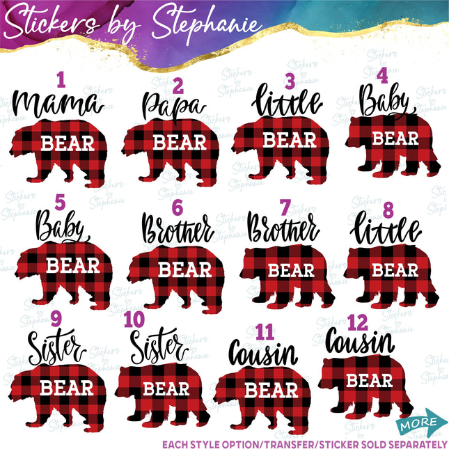 (s03-577) Buffalo Plaid Bear Family Iron-On Transfer