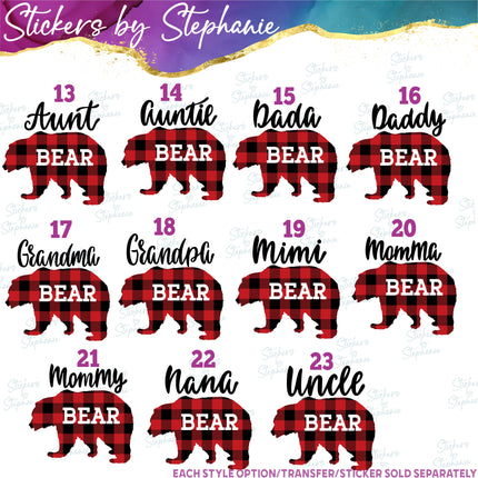 (s03-577) Buffalo Plaid Bear Family Iron-On Transfer