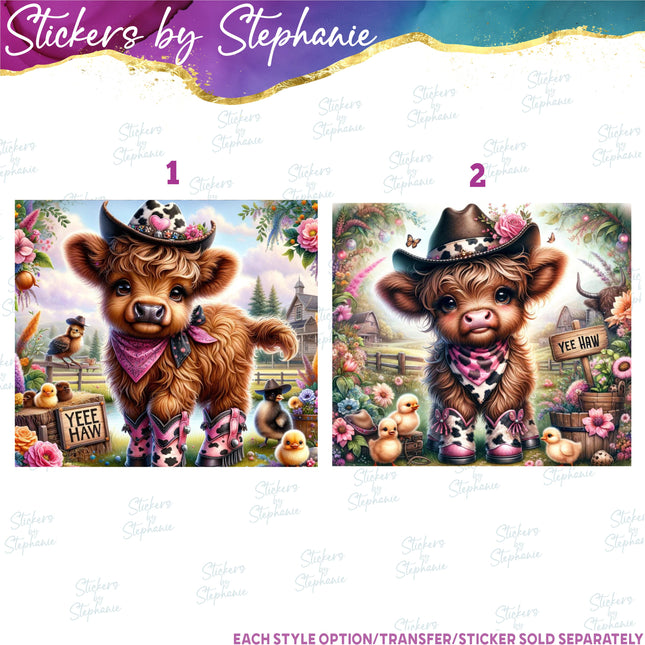 (s04-256) Highland Cow Western Iron-On Transfer