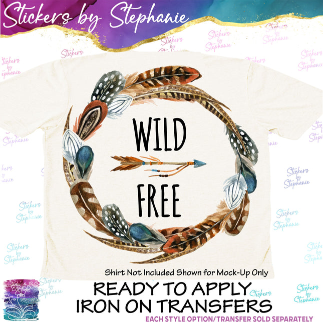 (s04-262) Wild Free Feather Wreath Iron-On Transfer