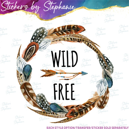 (s04-262) Wild Free Feather Wreath Iron-On Transfer or Sticker