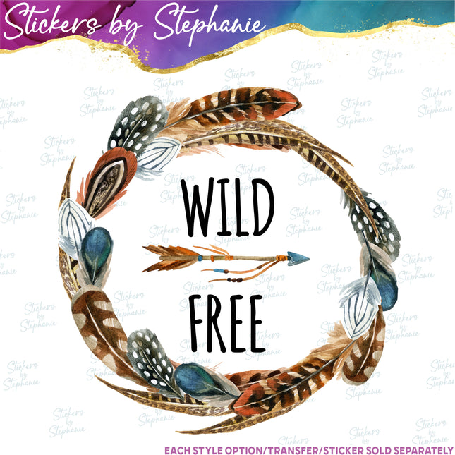 (s04-262) Wild Free Feather Wreath Iron-On Transfer