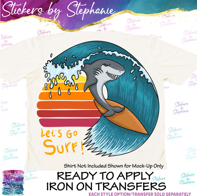 (s04-266) Let's Go Surf Shark Surfing Iron-On Transfer