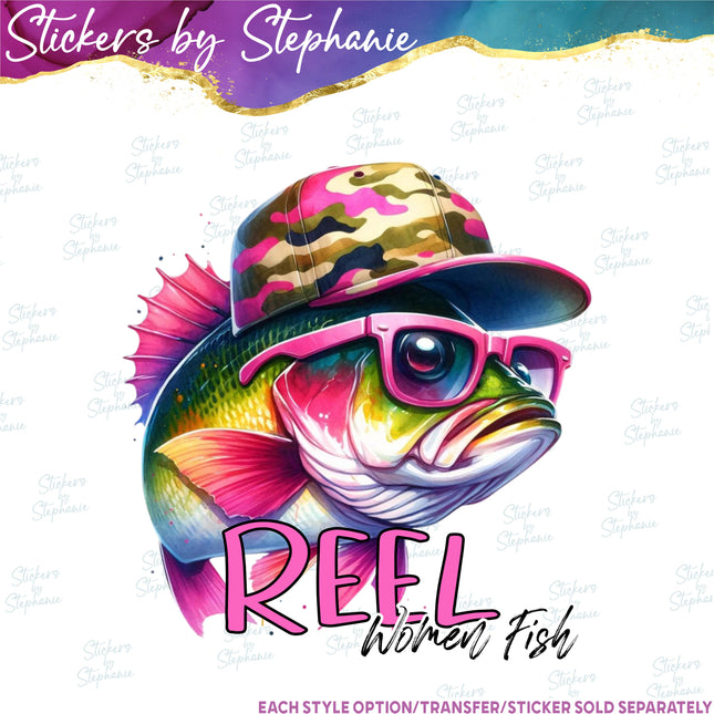 (s04-269) Reel Girls Fish Bass Iron-On Transfer
