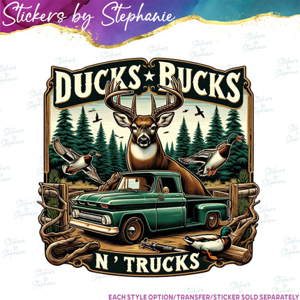 (s04-272) Ducks Bucks n Trucks Iron-On Transfer or Sticker