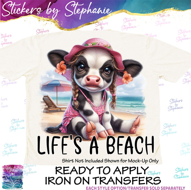 (s04-282) Life's a Beach Cow Iron-On Transfer