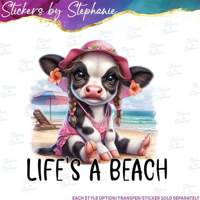 (s04-282) Life's a Beach Cow Iron-On Transfer