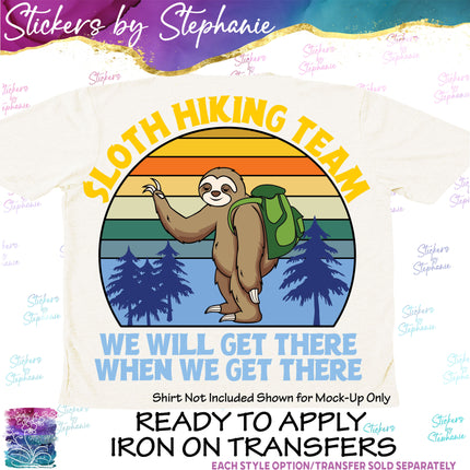 (s04-286) Sloth Hiking Team Iron-On Transfer or Sticker