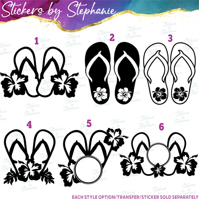(s01-053) Flip Flops Hibiscus Flowers Iron-On Transfer