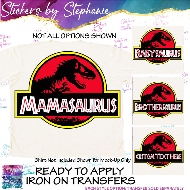(s06-093) Classic Dinosaur Logo Family Text Custom Iron-On Transfer