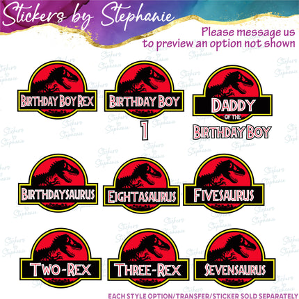 (s06-093) Classic Dinosaur Logo Family Text Custom Iron-On Transfer or Sticker