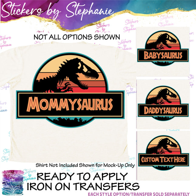 (s06-095) Retro Sunset Dinosaur Logo Family Custom Iron-On Transfer