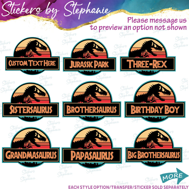 (s06-095) Retro Sunset Dinosaur Logo Family Custom Iron-On Transfer