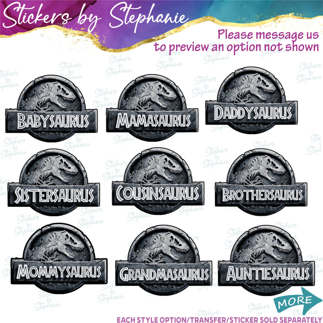 (s06-096) Stone Dinosaur Logo Family Custom Iron-On Transfer