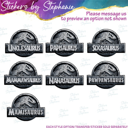 (s06-096) Stone Dinosaur Logo Family Custom Iron-On Transfer or Sticker