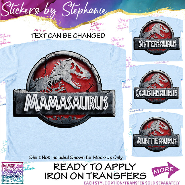(s06-097) Red Stone Dinosaur Logo Family Custom Iron-On Transfer