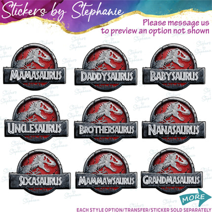 (s06-097) Red Stone Dinosaur Logo Family Custom Iron-On Transfer or Sticker