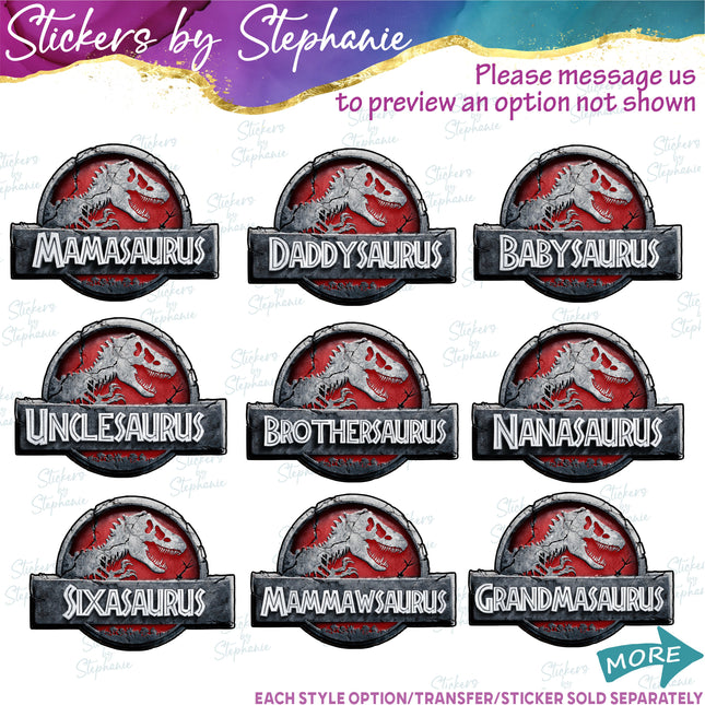 (s06-097) Red Stone Dinosaur Logo Family Custom Iron-On Transfer