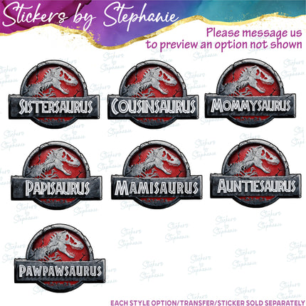 (s06-097) Red Stone Dinosaur Logo Family Custom Iron-On Transfer or Sticker