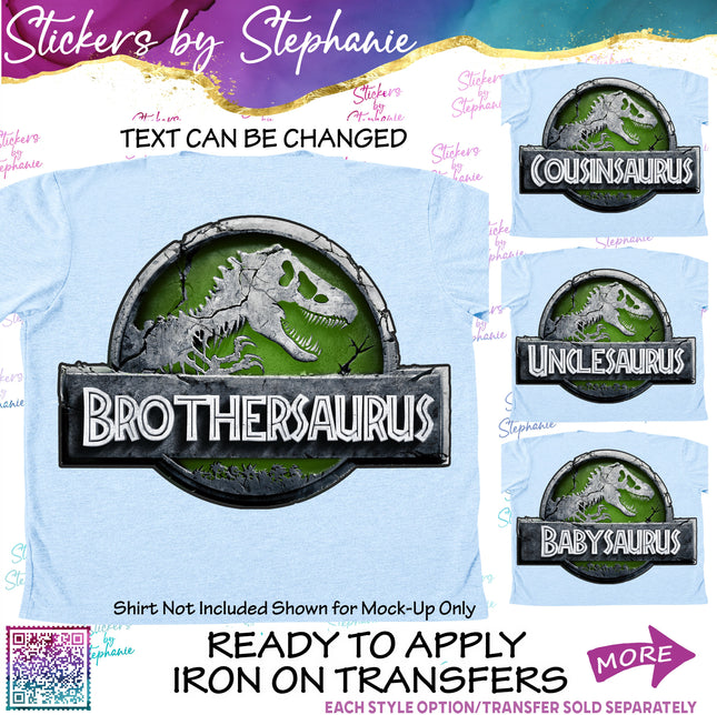 (s06-098) Green Stone Dinosaur Logo Family Custom Iron-On Transfer