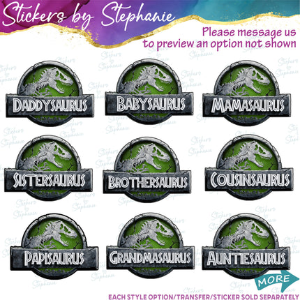 (s06-098) Green Stone Dinosaur Logo Family Custom Iron-On Transfer or Sticker