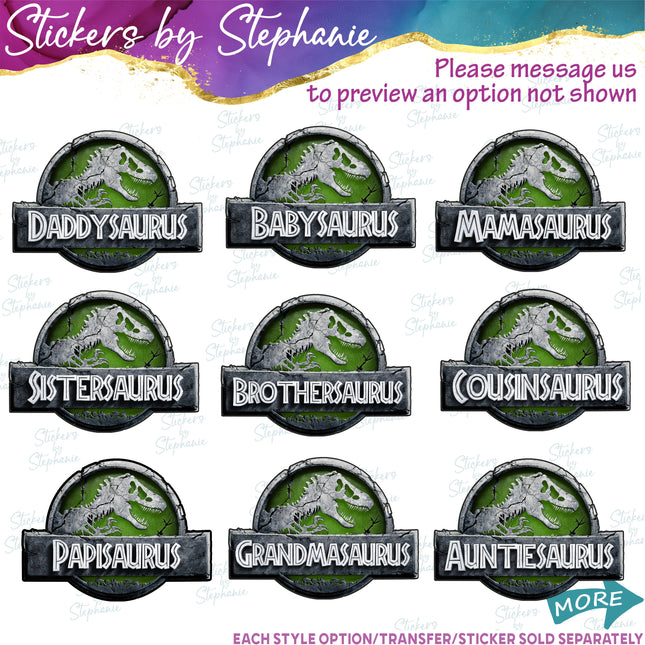 (s06-098) Green Stone Dinosaur Logo Family Custom Iron-On Transfer