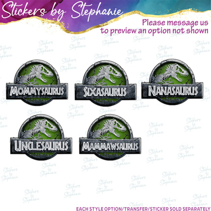 (s06-098) Green Stone Dinosaur Logo Family Custom Iron-On Transfer or Sticker