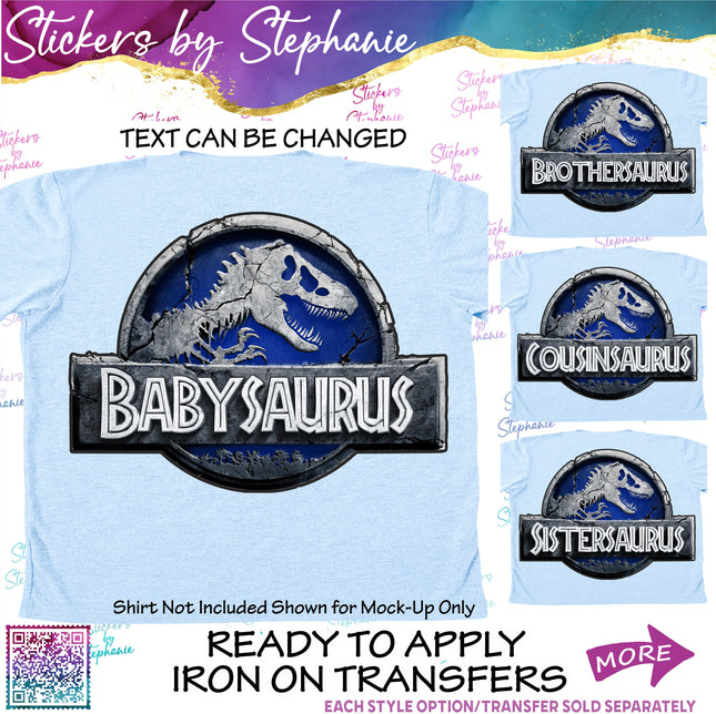 (s06-099) Blue Stone Dinosaur Logo Family Custom Iron-On Transfer
