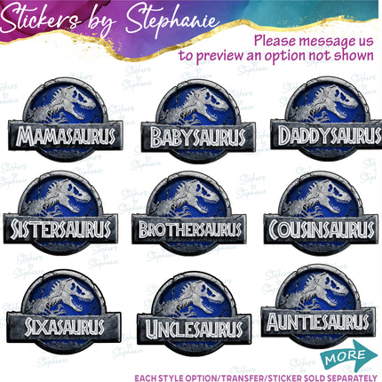 (s06-099) Blue Stone Dinosaur Logo Family Custom Iron-On Transfer or Sticker