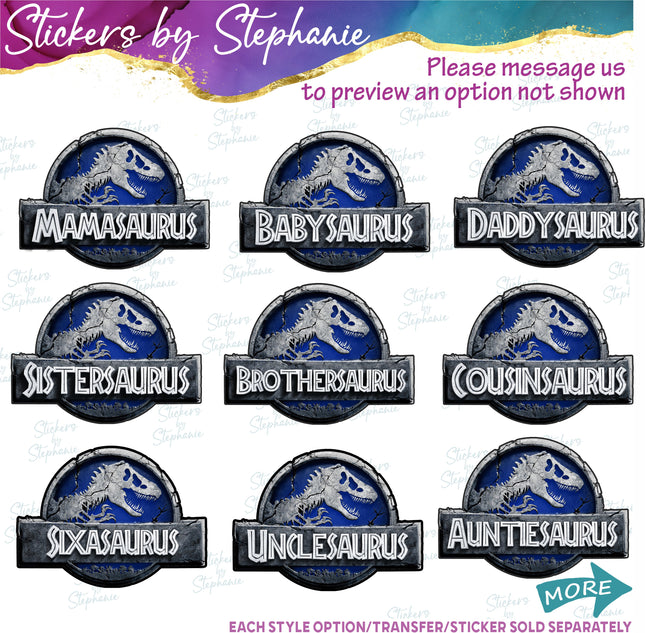 (s06-099) Blue Stone Dinosaur Logo Family Custom Iron-On Transfer
