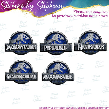 (s06-099) Blue Stone Dinosaur Logo Family Custom Iron-On Transfer or Sticker