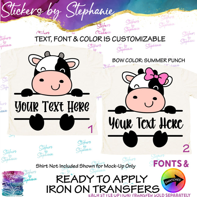(s06-102) Cow Boy, Girl Split Name Text Custom Iron-On Transfer