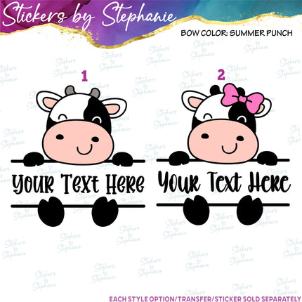 (s06-102) Boy Girl Cow Split Name Text Custom Iron-On Transfer or Sticker