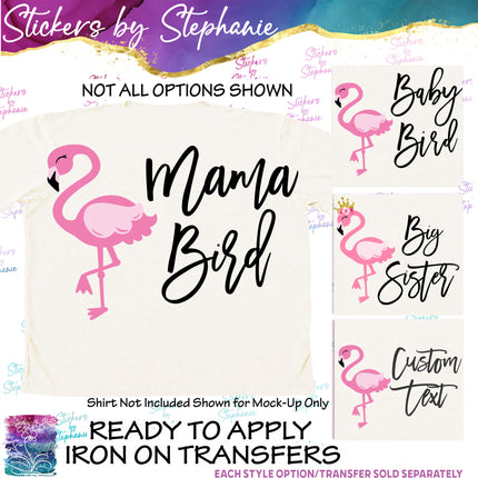 (s06-085) Mama, Baby Bird Flamingo Family Custom Iron-On Transfer or Sticker
