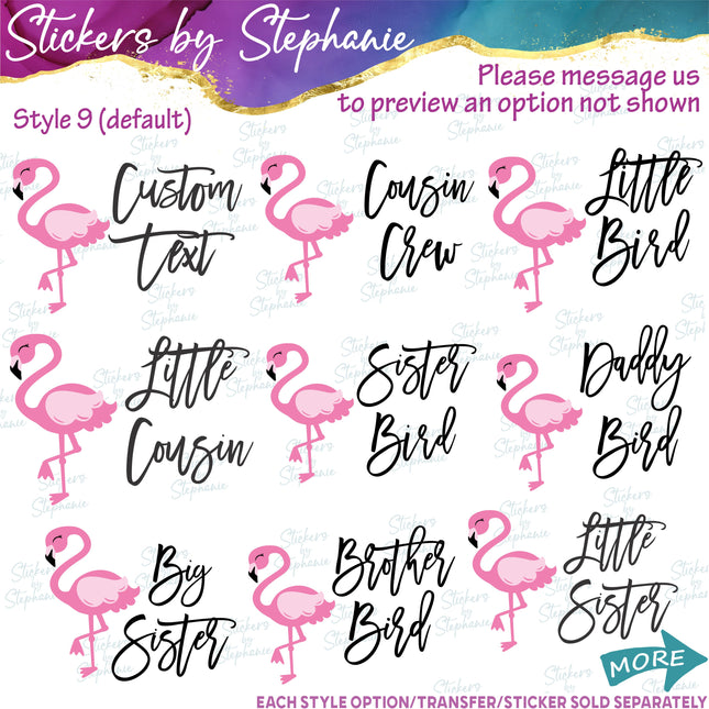(s06-085) Mama, Baby Bird Flamingo Family Custom Iron-On Transfer
