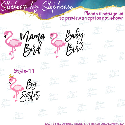 (s06-085) Mama, Baby Bird Flamingo Family Custom Iron-On Transfer or Sticker