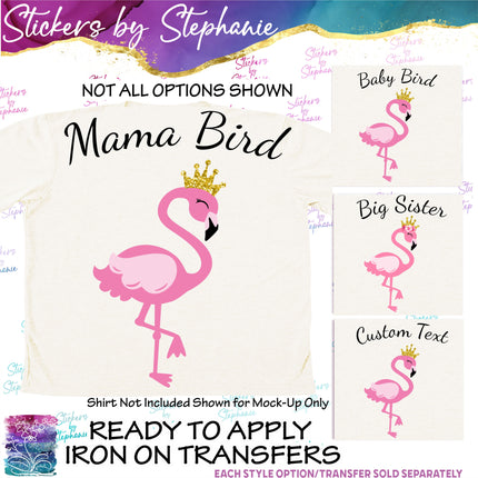 (s06-086) Mama, Baby Bird Flamingo Family Custom Iron-On Transfer or Sticker