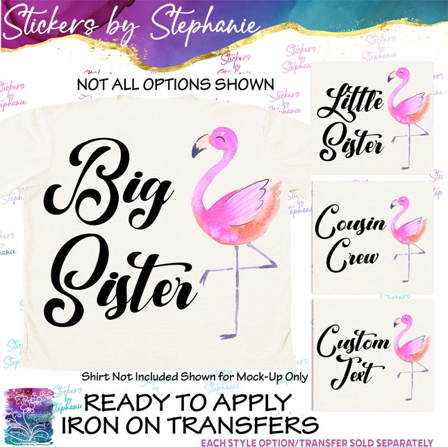 (s06-087) Big, Little Sister Flamingo Custom Iron-On Transfer