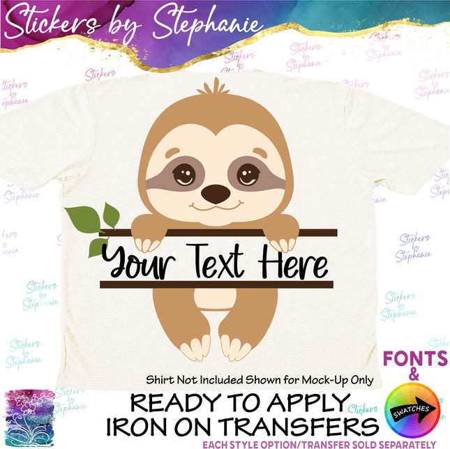 (s06-089) Sloth Split Text Name Custom Iron-On Transfer