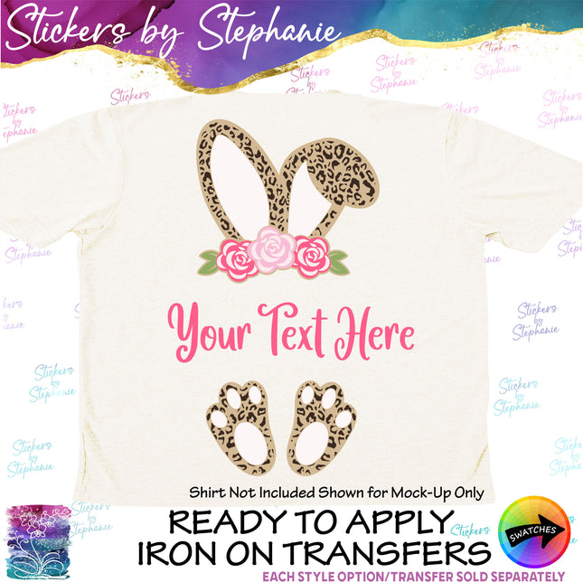 (s06-090) Leopard Print Bunny Rabbit Split Name Text Custom Iron-On Transfer
