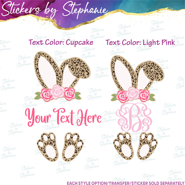 (s06-090) Leopard Print Bunny Rabbit Split Name Text Custom Iron-On Transfer
