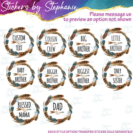 (s06-092) Bird Feather Wreath Custom Text Name Iron-On Transfer or Sticker