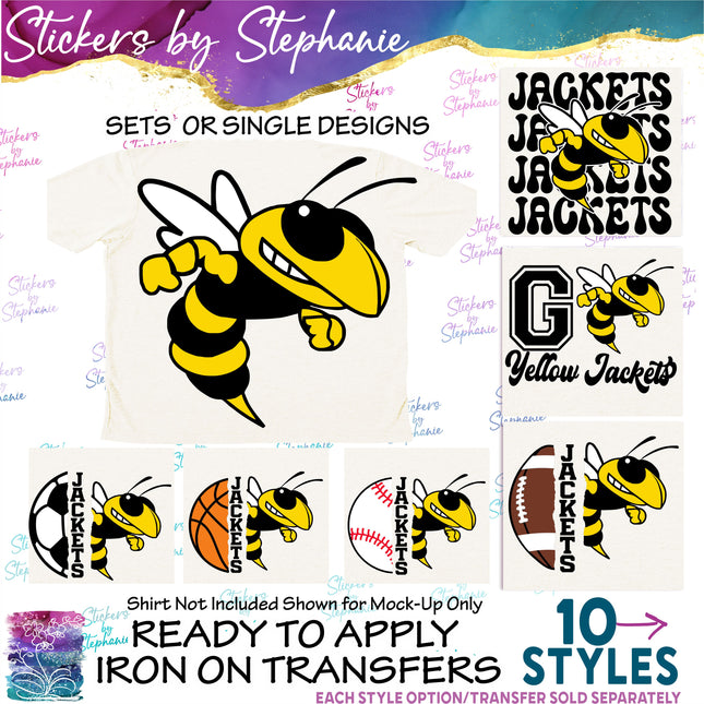 (s10-014-1) Yellow Jackets, Hornets, Bee Mascot Iron-On Transfer