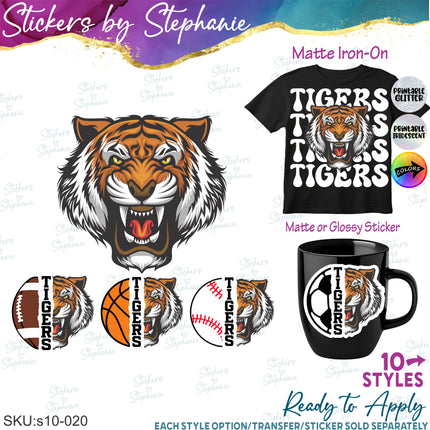 (s10-020) Tiger Mascot Iron-On Transfer