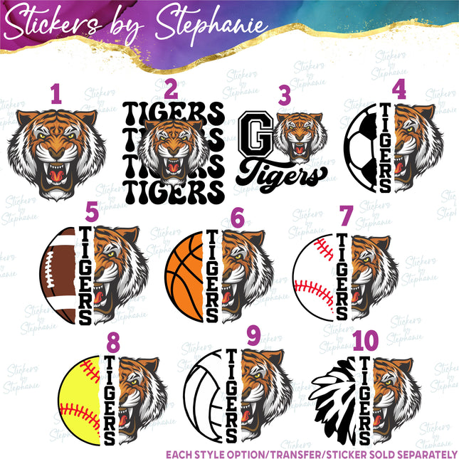 (s10-020) Tiger Mascot Iron-On Transfer