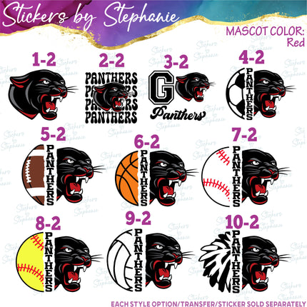 (s10-080) Panther Mascot Iron-On Transfer or Sticker