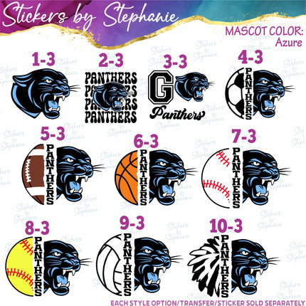 (s10-080) Panther Mascot Iron-On Transfer or Sticker