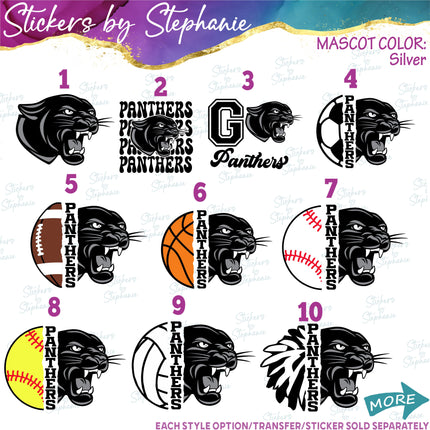 (s10-080) Panther Mascot Iron-On Transfer or Sticker