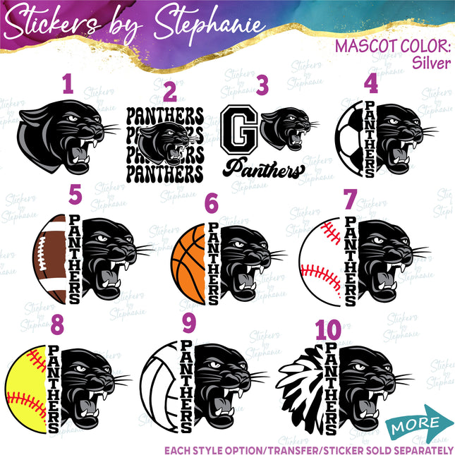 (s10-002) Panther Mascot Iron-On Transfer or Sticker